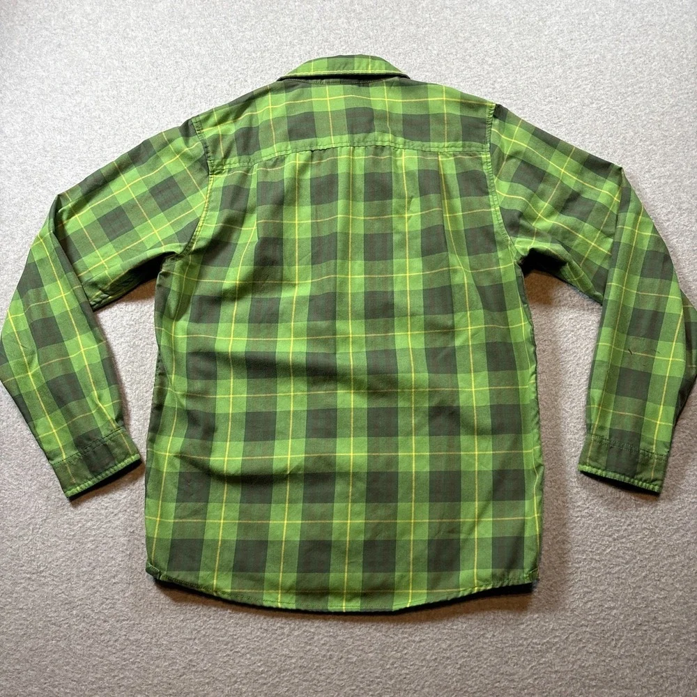 North Face Plaid Snap Button Long Sleeve Button Up Men's S Green 2 Pocket Hiking